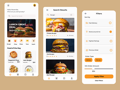 Search and filter option app burger design experience illustration product design search filter ui ui designs ux visual design