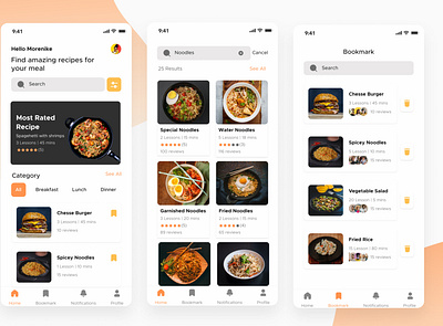 Food Recipe App app design product design ui ui designs uiux ux visual design