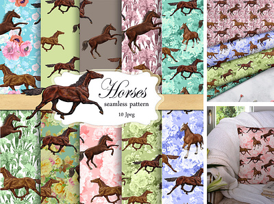 Horses Seamless Patterns animal design illustration logo patern seamlles