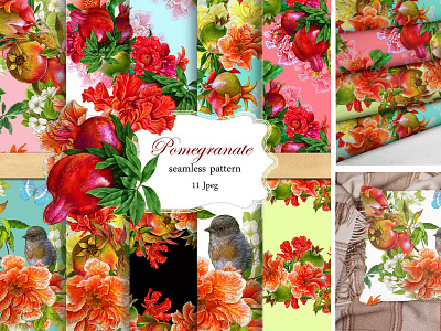 Pomegranate seamless paper,fabric patterns animal design digi graphic design illustration pattern seamlles