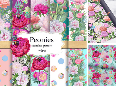 Peony Seamless pattern graphic design illustration pattern seamlles watercolor