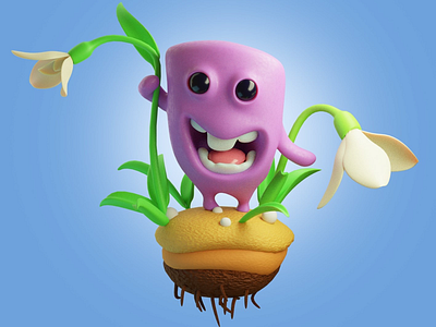 Spring coming 3d character flowers fun spring