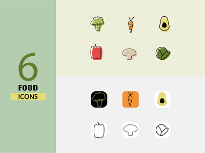 6 food icons adobe illustrator app design food graphic design icon icons interface mobile application mushrooms vegetables