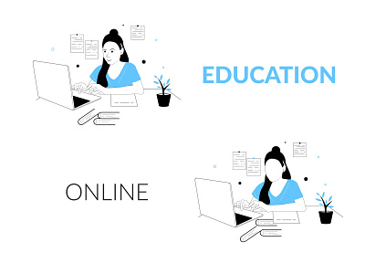 Online education, illustration for landing page number 2 adobe illustrator design education graphic design illustration laptop minimalism online education vector