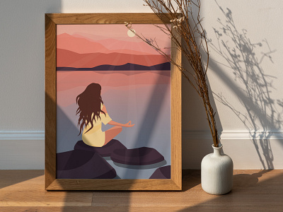 Poster for yoga center. Meditation at sunset. adobe illustrator design graphic design illustration pose vector