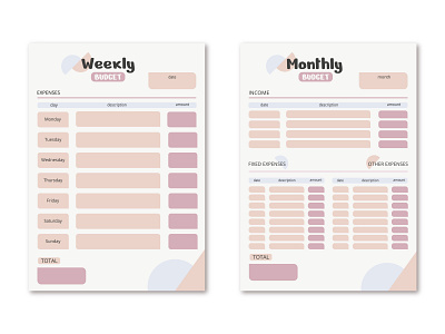 Weekly and monthly budget planner. adobe illustrator design graphic design illustration pastel vector