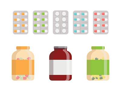 Medical bottles and pills. Vitamins for autumn)