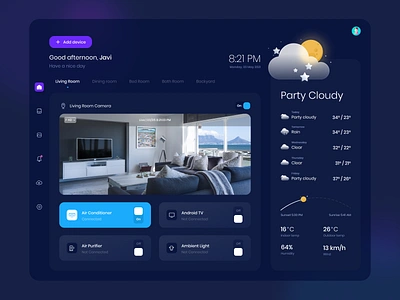 Pinter Life | Smart Home App app cctv clean control dark ui dashboard home landing minimal mobile smart smarthome ui weather website