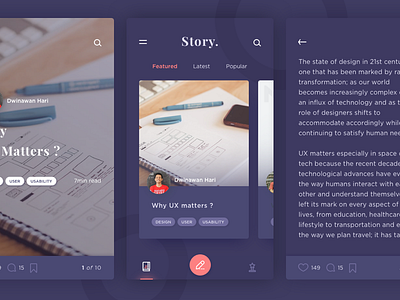 Cerita Story Blog App app blog clean dark ebook ios minimal mobile news story ui