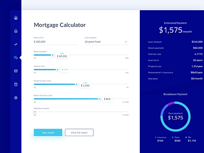 Mortgage Calculator Dashboard #Exploration app calculator dashboard ui finance loan minimal mortgage payment property