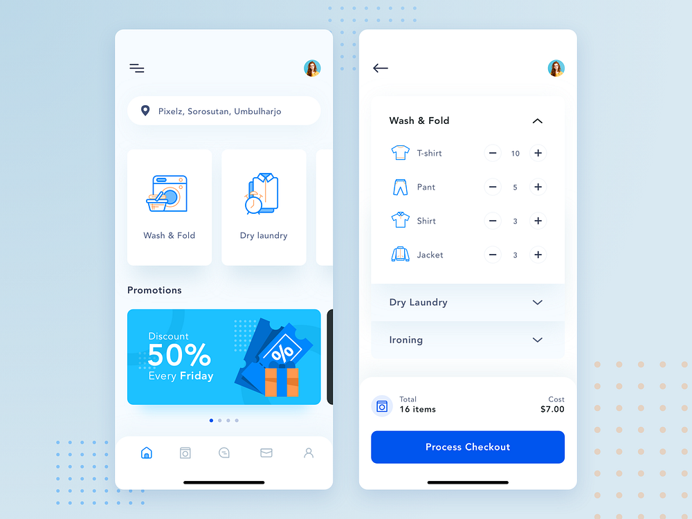 Laundry app by Rian Darma for Pixelz on Dribbble