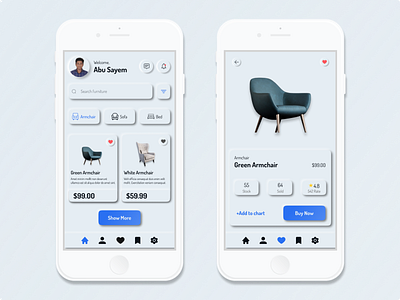 Furniture e-commerce Neumorphic UI app branding design icon neumorphic neumorphism ui ux