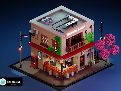 Low Poly Ramen Shop Japan