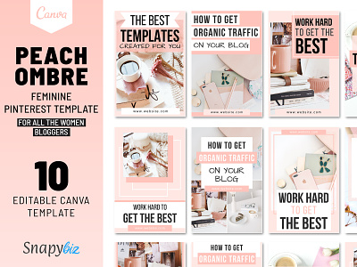 Peach Ombre Pinterest Template business influencers digital template digital templates instant download marketing design