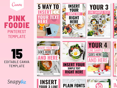Pink Foodies Pinterest Canva Template - Snapybiz