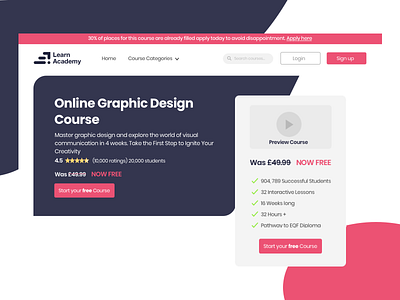 Online Learning Course Page design ui web