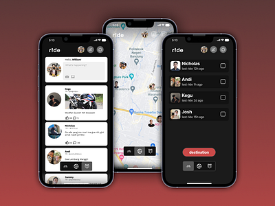 r!de: the one-stop social media for bikers branding ui