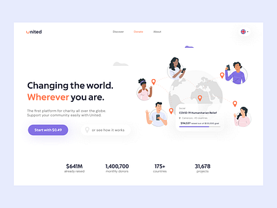 Home Page / Website design for United charity clean design home homepage illustration international landing page logotype page typography ui united ux uxui web website
