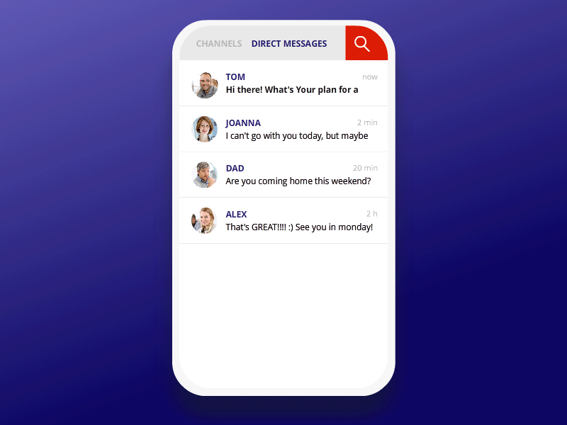 DailyUI #13 Direct Messaging 13 animation app dailyui direct messaging interface intraction messages motion search ui