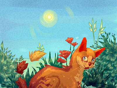 2021 Summer illustration animal cat illustration landscape nature