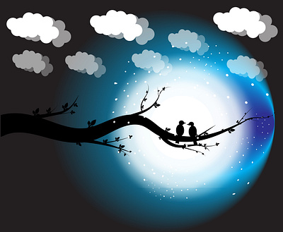 Illustration Art animation art beautufull birds branch design digital art graphic design illustration illustration art illustrator love nice romantic scenery scenery vector