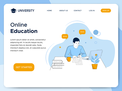 Landing page of online education website. people