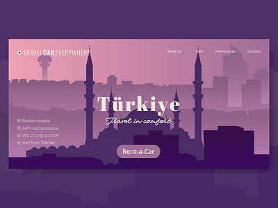 Landing page for web car rental in Turkey car illustration mockup rental tourism urban mosque web