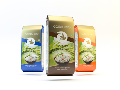 Golden Bird Brand Rice Packaging 3d mockup branding graphic design packaging design