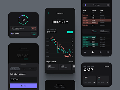 CryptoOne - Cryptocurrency App app branding candle chart charts crypto cryptocurrency design diagrams flat illustration interface logo mobile ui ux