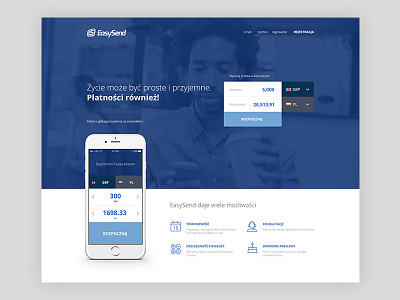 EasySend landing page blue branding concept easy send flat landing page web