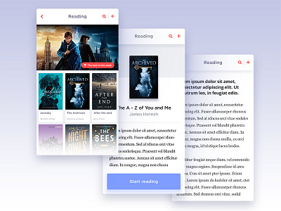 AI App - Reading section app blue book education flat interface list screen ui ux