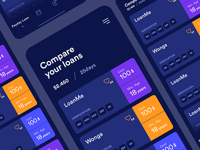 Concept of mobile app for the loan company - dark template app appscreens blue concept design flat interface itcraft loans mobile mobileapp product ui ux