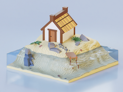 house on the beach 3d blender house illustration