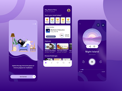 Meditation App (UI/UX Design) app calm design exercise fitness health lifestyle meditation mindful minimal mobile ui relax typography ui ux yoga yoga pose zen