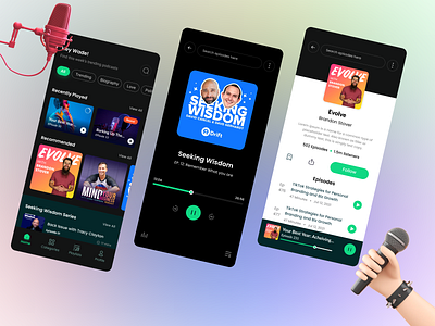 Podcast App (UI/UX Design) audio clean colors comedy entertainment live stream mic microphone minimal musicapp podcast podcastapp podcasting radio spotify streaming ui ui trends ui ux ux