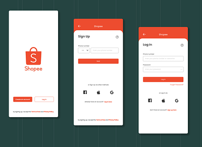 Shopee - ReDesign | Daily UI Challenge 001 (Sign up flow) app branding button color dailyui design figma icon illustration login logo minimal mobile product signup ui uiux ux vector