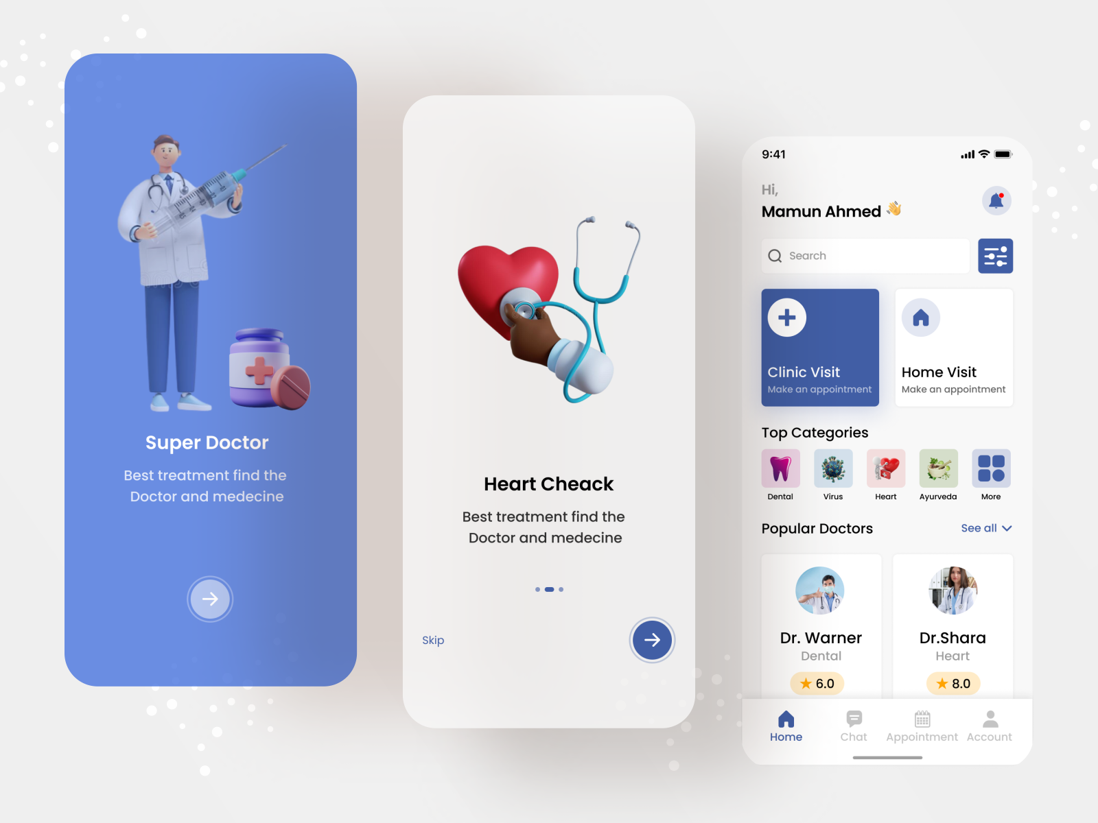 Super Doctor's Mobile app ui design by Mamun Ahmed on Dribbble