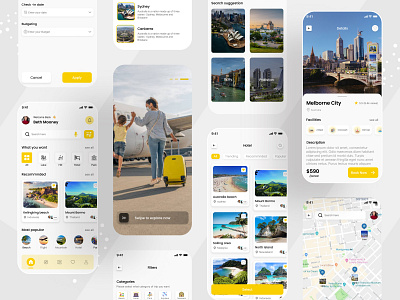 Travel mobile app ui design app app design bokking flight flight app ios journey journey app minimalist mobile ui mobile ui design resourt ticket app touriest app travel app trip app ui ui design uiux vacation