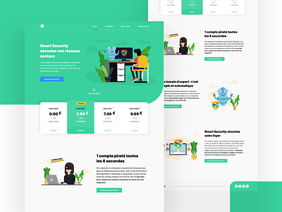 Landing page - Secure your social networks blue computer data desktop flat green home illustration minimal robot security social thief ui ui design yellow