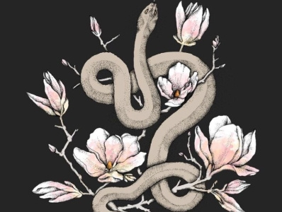 Magnolia and serpent illustration