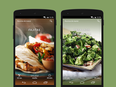 Recetas de mamá. Android Application android app design recipes uiux