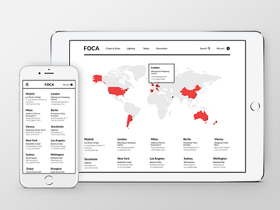 FOCA. Responsive website concept contact countries design furniture map mobile responsive stores ui ux web