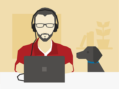 Kentico — Training Section charlie computer dog headphones illustration laptop man mirek
