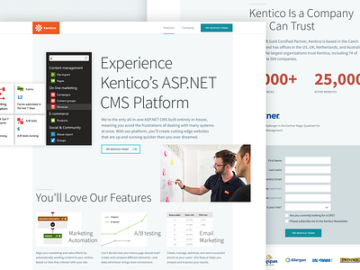 Kentico — Try Trial Version cms company features flat kentico landing page microsite minimal typography web webdesign website