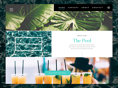 The Pool beach club color design pool tropical typography web website