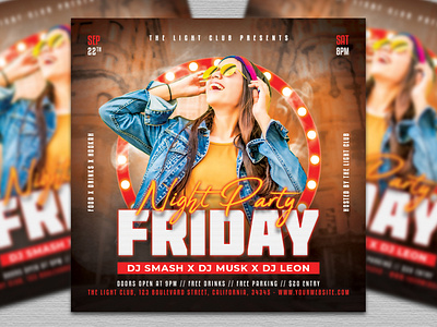 Night Club Party Flyer banner brochure club cover design dj event fest festival flyer instagram invitation modern music night party poster social media post square template