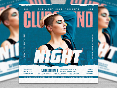 Night Club Party Flyer banner brochure club cover design dj electro event festival flyer instagram invitation modern music night party poster social square template