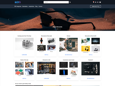 Amazon homepage in Material Design 2.0 amazon app material design material ui mdb mdbootstrap web