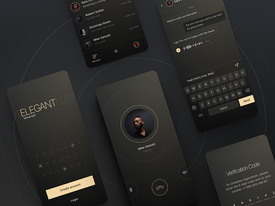 Elegant Messenger 💬 App app call chat clean design communication dark ui elegant gold gradient messenger mobile app sophisticated uig studio