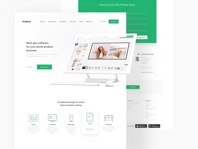Printbox Website - Whole View 3d mockup clean design green iconography saas landing page ux web webdesign white whitespace